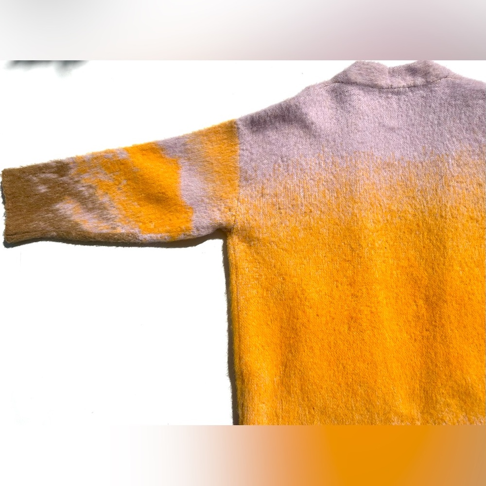 Zara Alpaca Wool blend Colorful Knit Wrap Coat, Long Cardigan, Lilac & Orange, M - Picture 11 of 16
